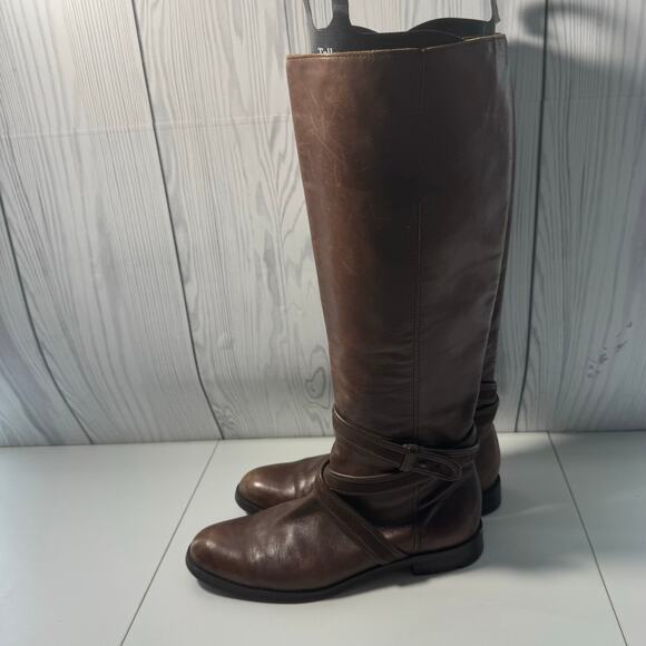 Y2K Vintage Cole Haan Tall Brown Leather Buckle Harness Riding Boot Size 7.5 - Picture 1 of 11